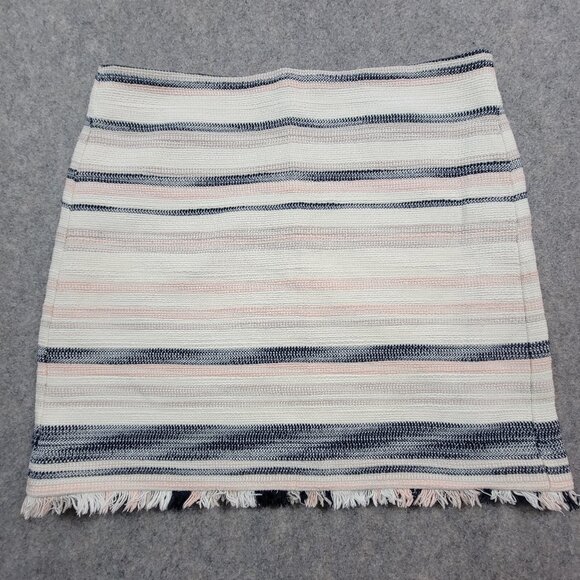 Loft Outlet Striped Fringe Skirt Women’s Size 12 Cream Navy Cotton Blend - Picture 1 of 9